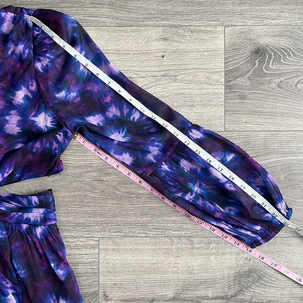 ShopBop RAHI Leila Cut Out Midi Dress Front Slit Chiffon Purple Tie Dye Small - Picture 12 of 12
